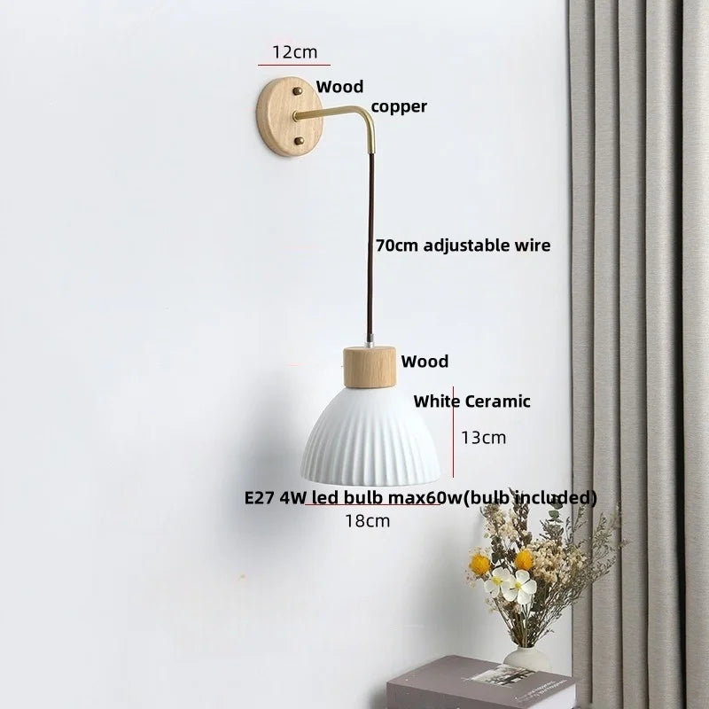 DecorBites™ Ceramic Wood Wall Sconce LED Light with Pull Chain Switch - Modern Nordic Style