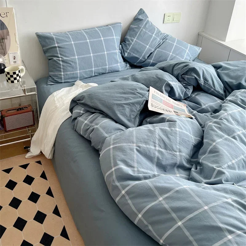 طقم مفروشات من 4 قطع بطبعة قطنية على الطراز الياباني من DecorBites™ بتصميم مزدوج الجوانب
