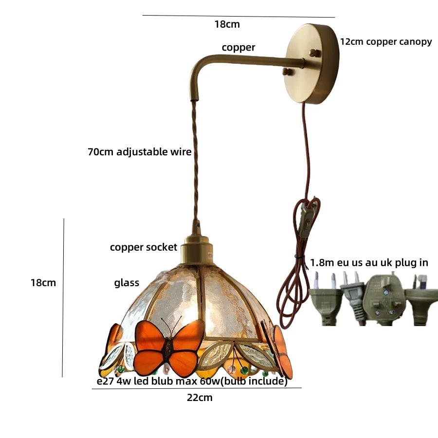 DecorBites™ Tiffany Butterfly Glass Wall Lamp with Adjustable LED Light