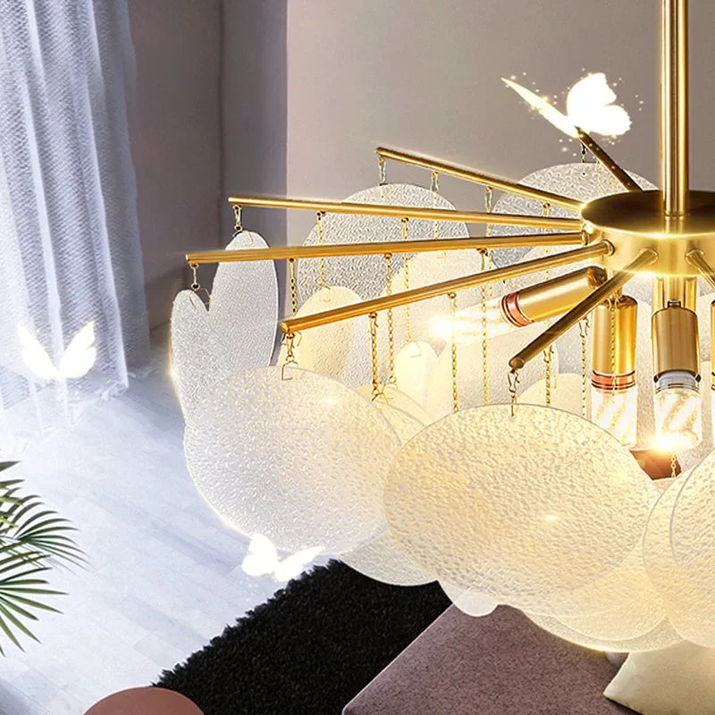 DecorBites™ ثريا زجاجية أنيقة: إضاءة كريستالية فاخرة على الطراز الفرنسي، ديكور رومانسي لغرفة النوم وغرفة المعيشة
