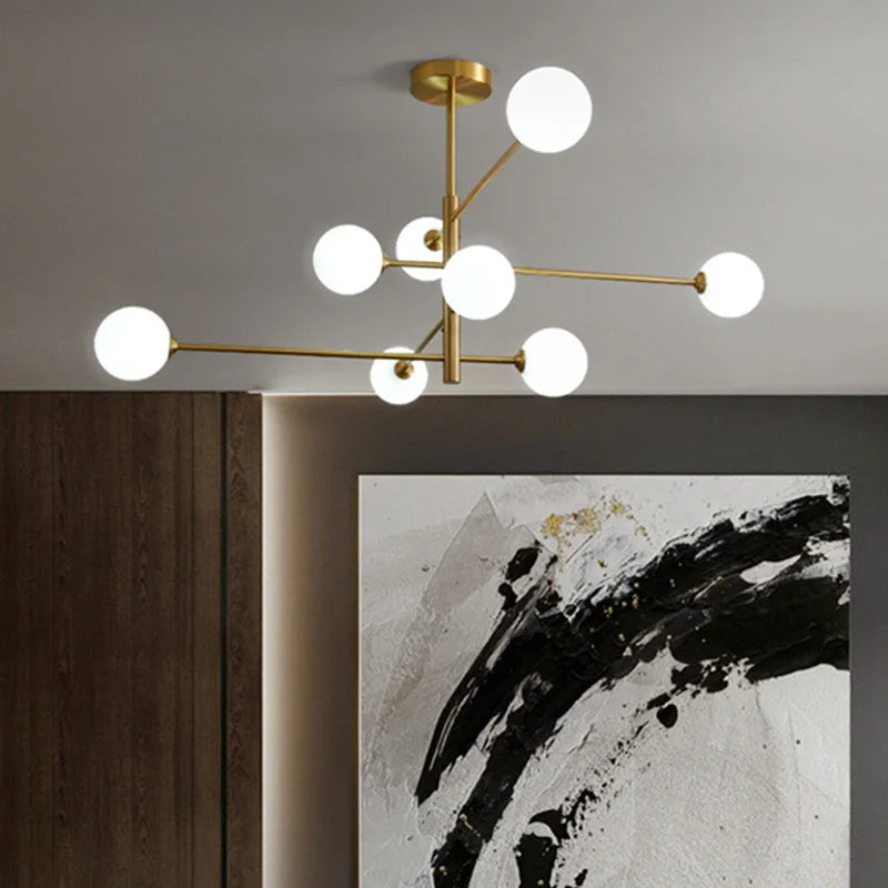 DecorBites™ Glass Brass Chandelier Modern Pendant Light for Home Living Room Restaurant Bedroom