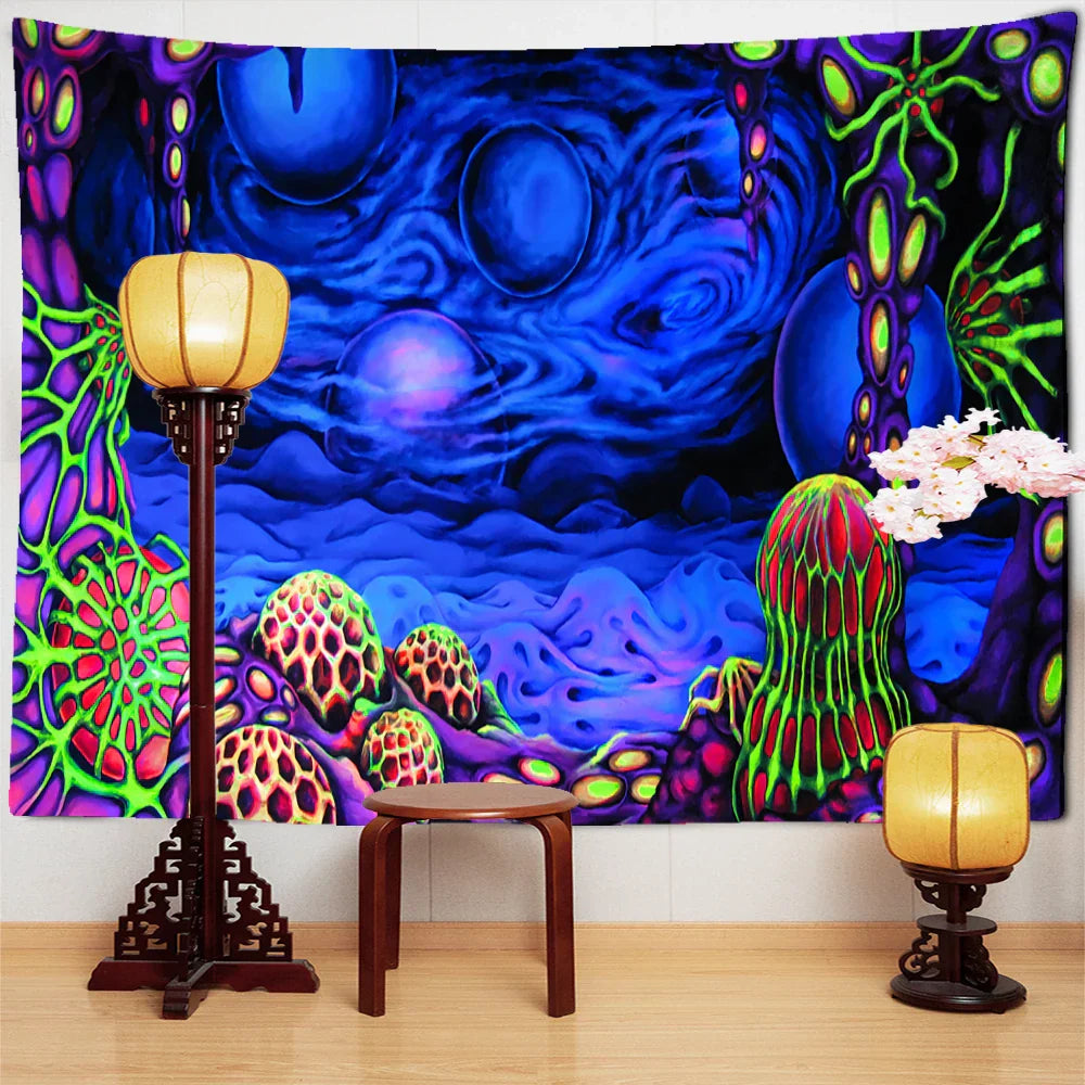 مفروشات DecorBites™ الجدارية تحت الماء بتصميم قنديل البحر: فن فضائي سريالي لديكور المنزل