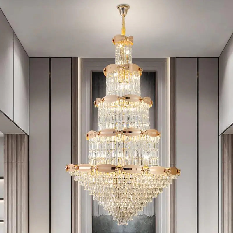 DecorBites™ Grand Hall Crystal Chandelier Spiral Staircase Post-Modern Light Luxury Lighting