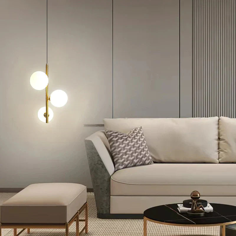 DecorBites™ Brass/Black Glass Ball LED Pendant Lights Modern Bedroom Living Room Hanging Lamps