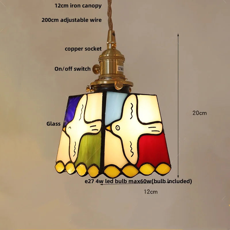 DecorBites™ Colorful Glass Magic Cube LED Pendant Lights Tiffany Style Wood Hang Lamp