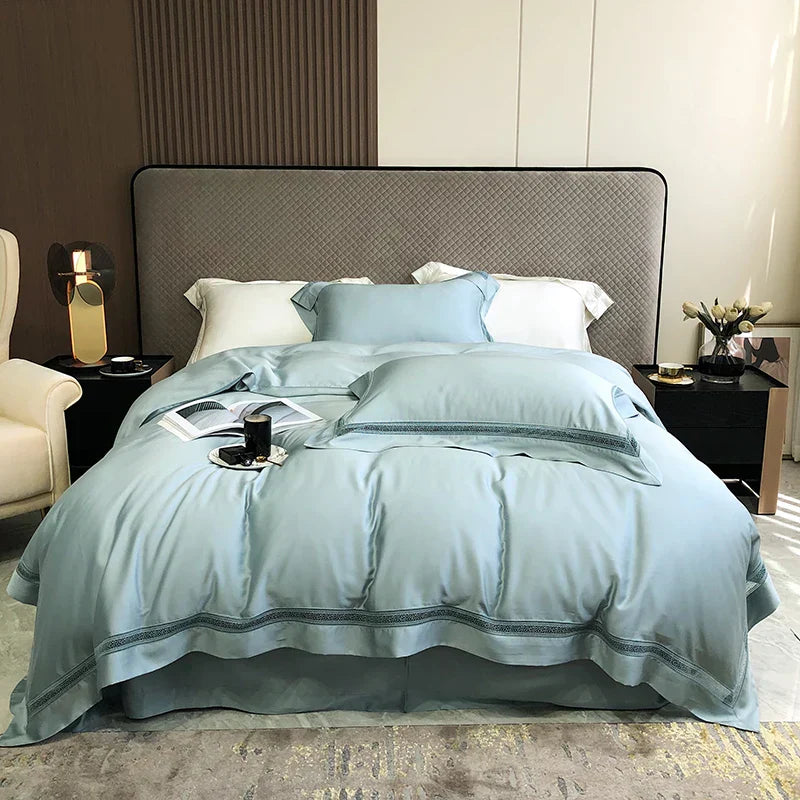 طقم مفروشات فاخر من الليوسل الأوكالبتوس DecorBites™ باللون الأبيض الشامباني الرمادي الوردي