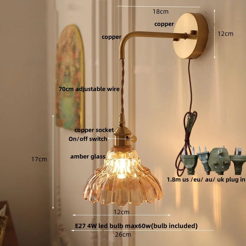 DecorBites™ LED Wall Lights Modern Nordic Pull Chain Glass Bedroom Lamp