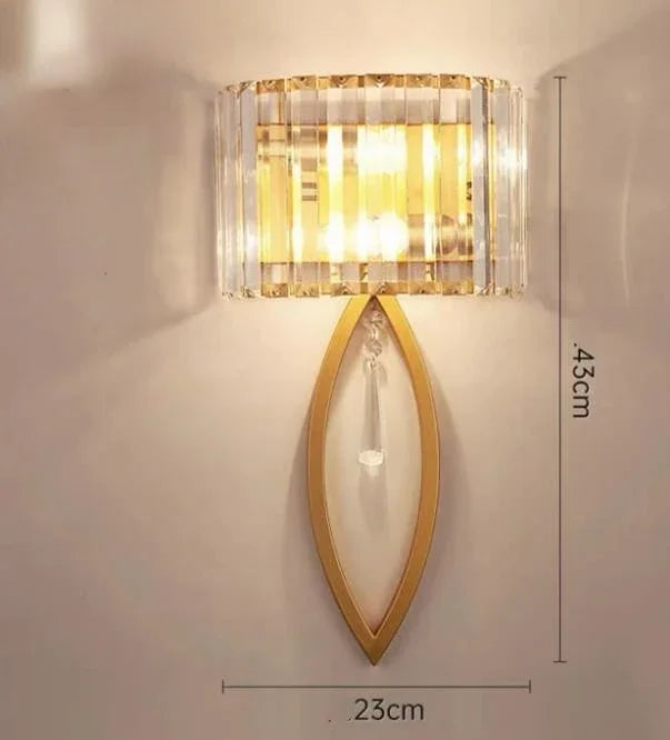 DecorBites™ مصباح حائط زجاجي كريستالي ذهبي لديكور غرف النوم الفاخرة