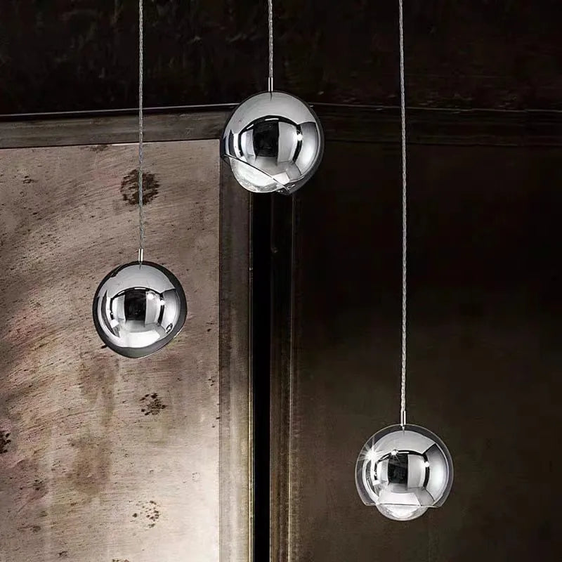 DecorBites™ مصباح LED متدلي بكرة كروم ذهبية للمطبخ، غرفة النوم، غرفة الطعام