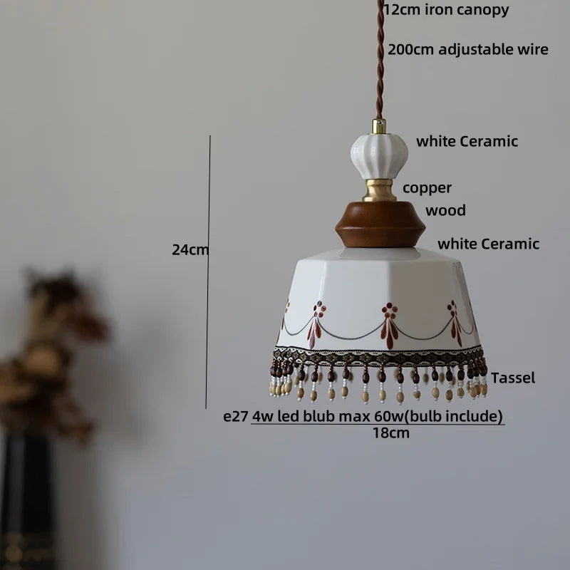 DecorBites™ Brown Wood Ceramic Tassel LED Pendant Lights for Modern Interior Lighting