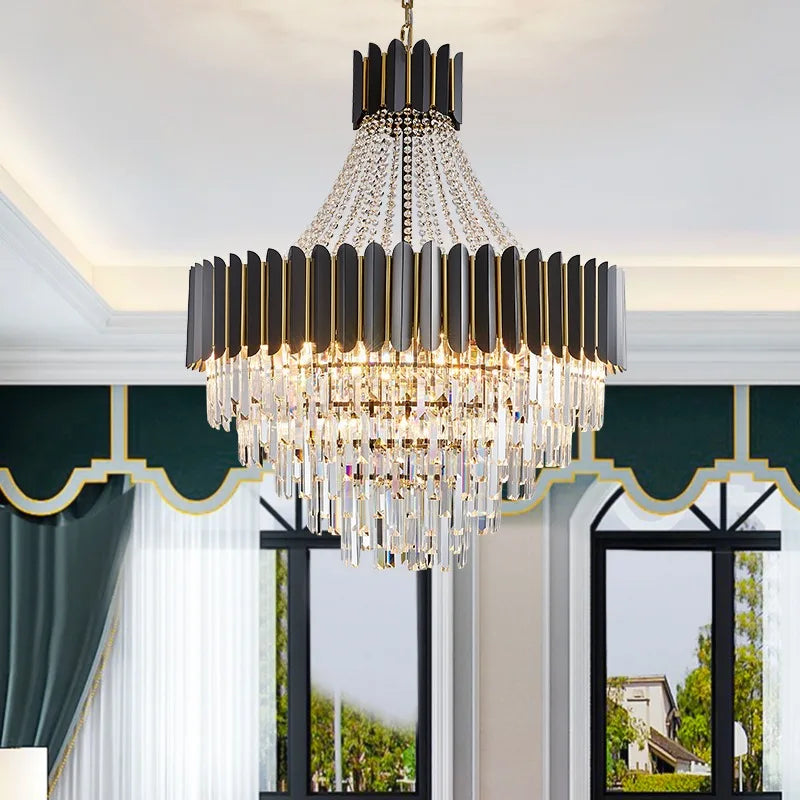 DecorBites™ Crystal LED Chandelier Black Gold Finish for Dinning Room