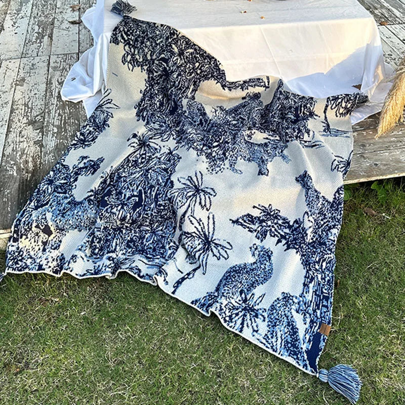 Couverture tricotée DécoMorsures™ Encre Chinoise Confortable pour Toutes Saisons - Jeté de canapé et de lit doux