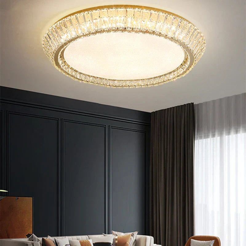 DecorBites™ مصباح سقف كريستالي ذهبي: تركيبات إضاءة دائرية حديثة على الطراز الاسكندنافي لغرف النوم والمطاعم