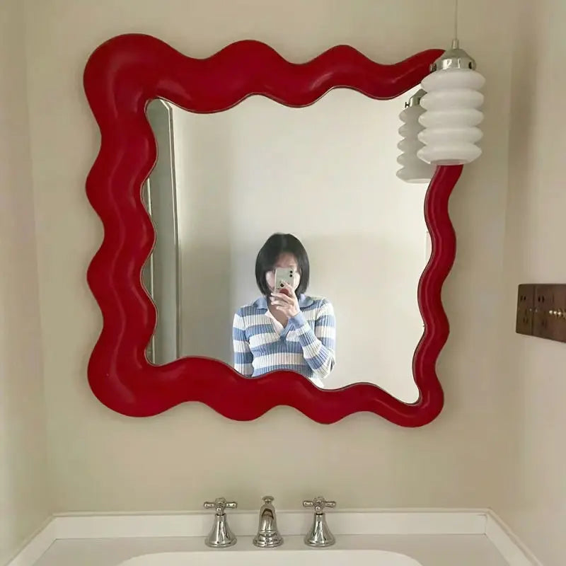 DecorBites™ Cream Cloud Wave Mirror, Wall-hung for Bathroom & Bedroom Makeup Decor