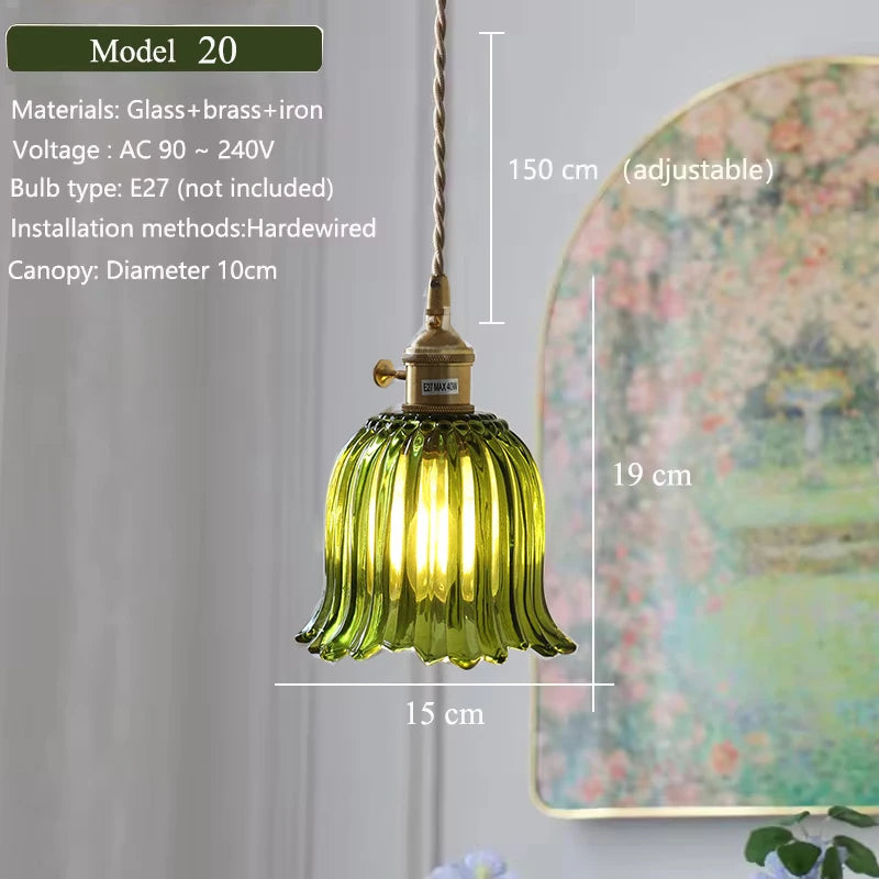 Multi-Style Nordic Pendant Lamp Green Glass Ceiling Lighting Kitchen Island Hand Brass Hanging Light fixtures for Dining Room