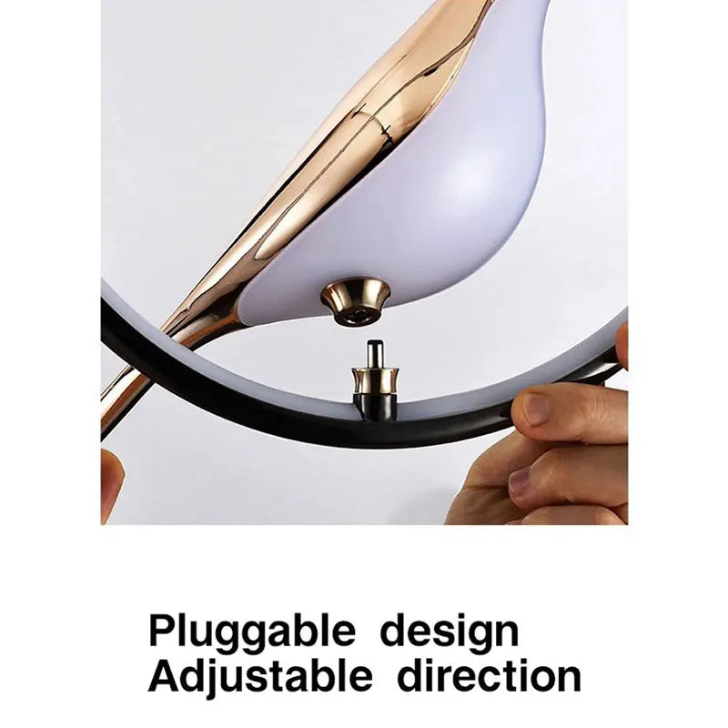 Rotatable Magpie Bird Metal Pendant Light in Gold or Silver