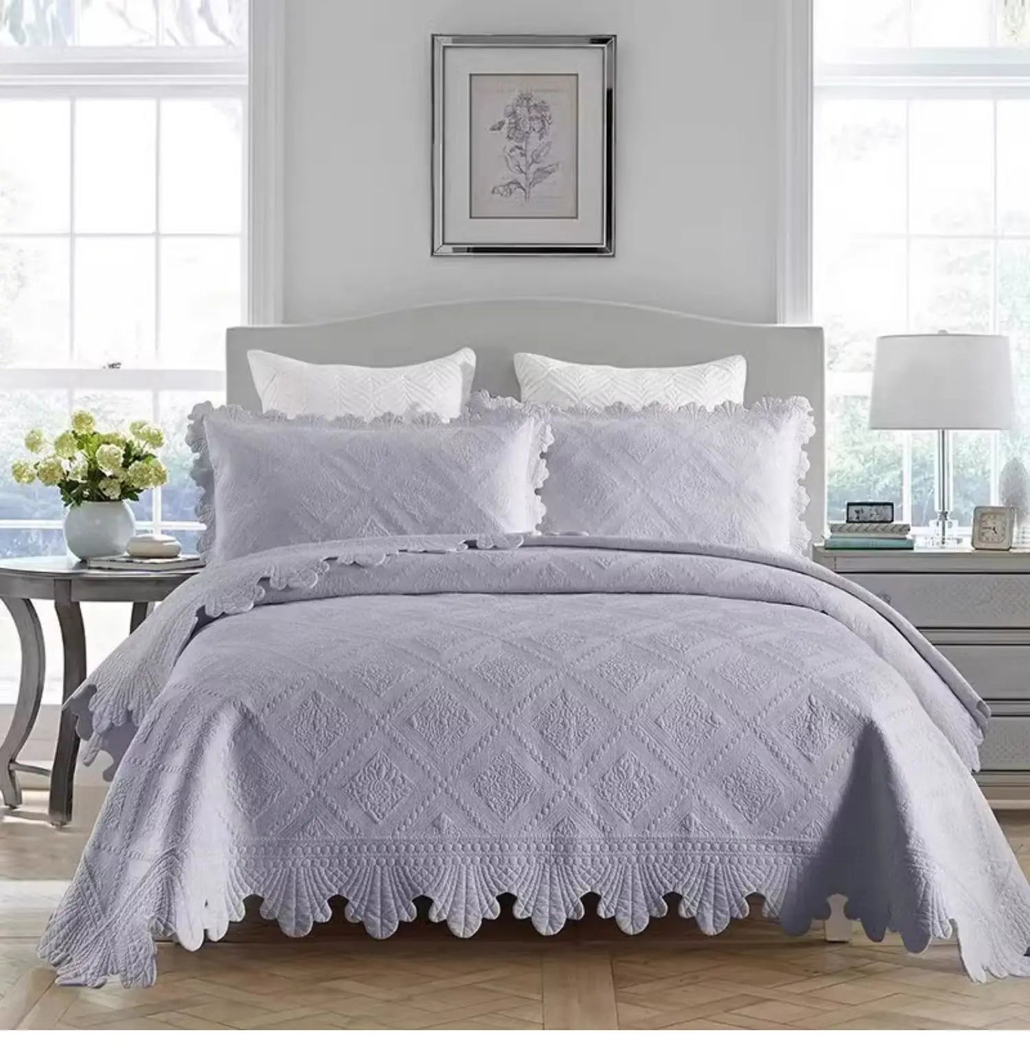 DecorBites™ 100% Cotton Embroidery Quilt Set, Queen Size Bedspread with Pillowcase