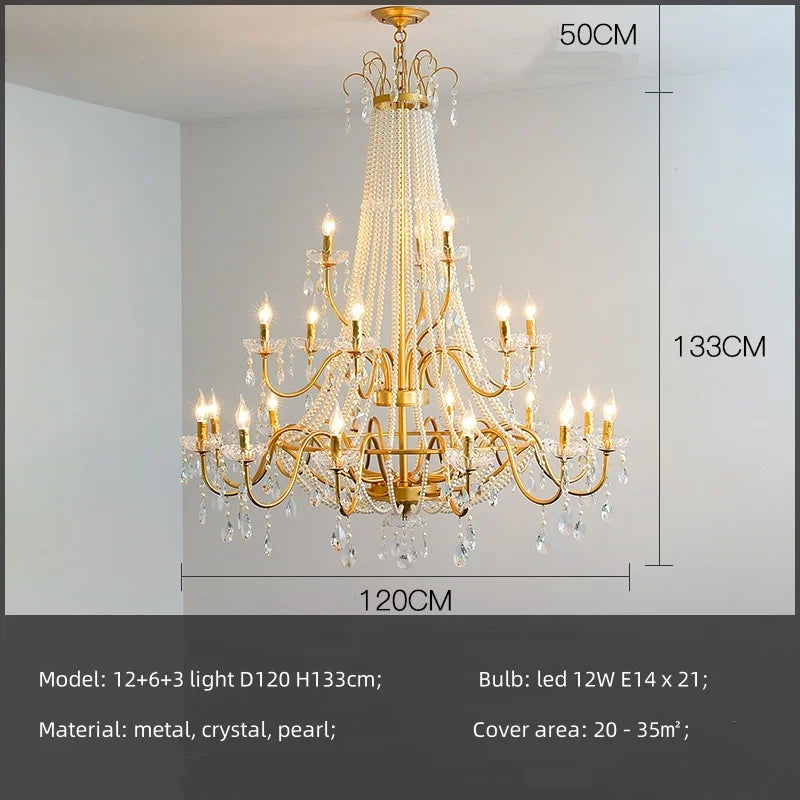 DecorBites™ ثريا ذهبية كريستالية لؤلؤية بمصابيح LED متدلية لإضاءة فاخرة لغرفة المعيشة
