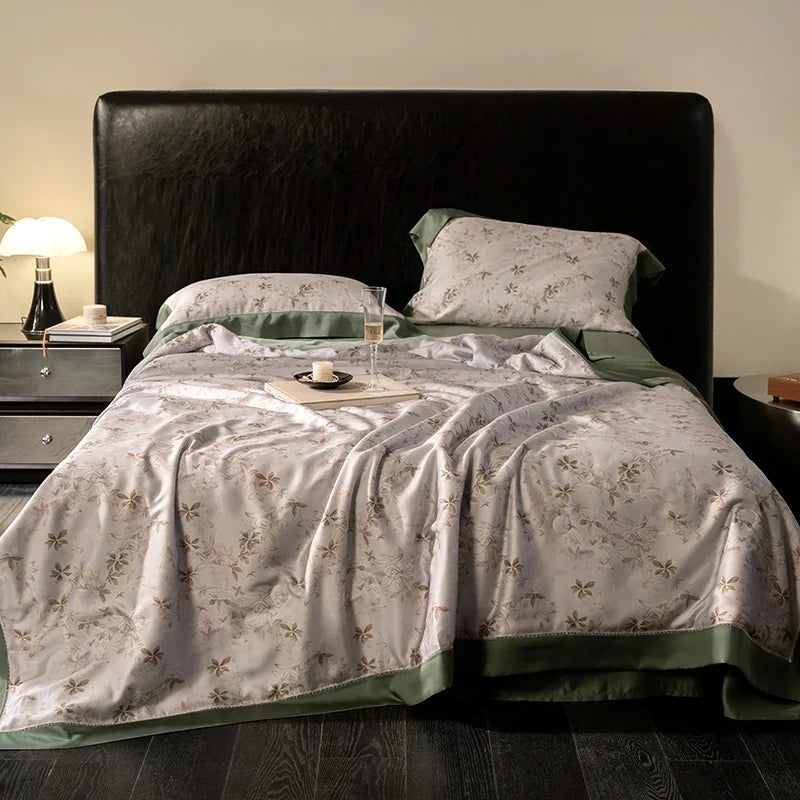 DecorBites™ Eucalyptus Fiber Flowers Summer Quilt Set: Silky, Cool Comfort for Bedtime Bliss