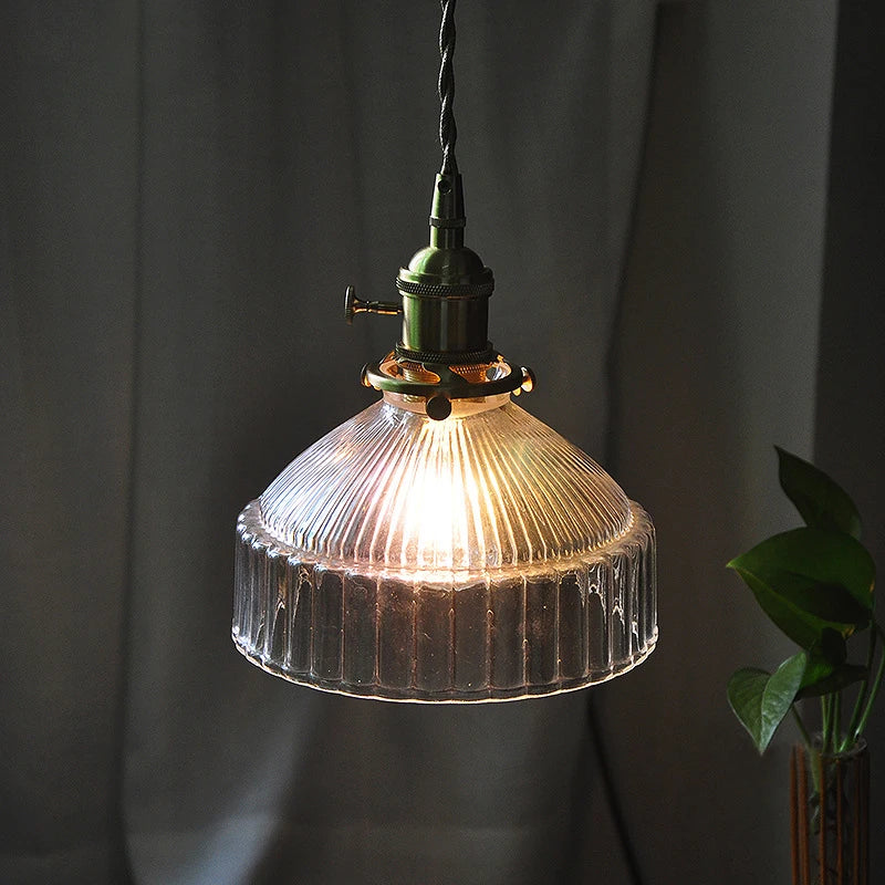 Japanese Pastoral Glass Pendant Light With Copper Accents
