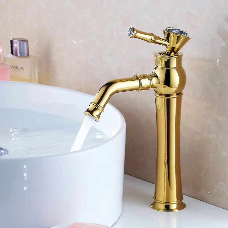 صنبور حمام DecorBites™ نحاسي ذهبي بمقبض واحد، صنبور خلاط لحوض غسيل يركب على السطح