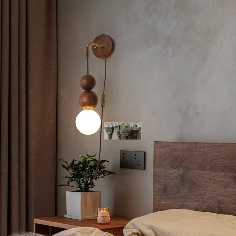 DecorBites™ Adjustable LED Wall Light White Glass Walnut Wood Bar Living Room Mirror Lamp