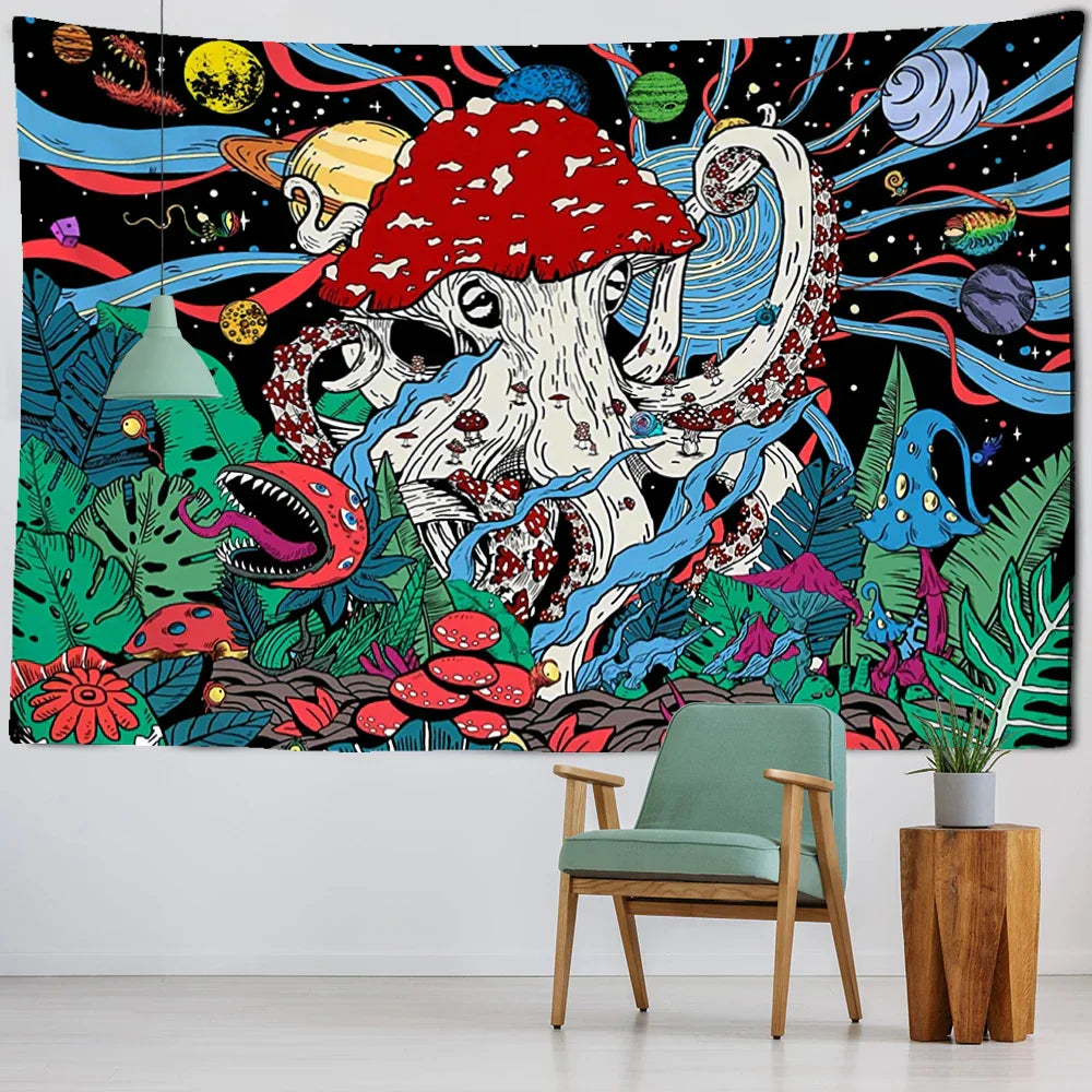 DecorBites™ Abstract Mushroom Tapestry Wall Hanging for Psychedelic Room Decor