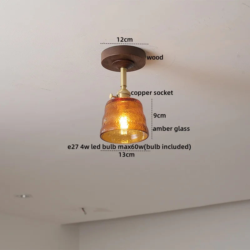 DecorBites™ مصابيح سقف LED زجاجية خضراء: مصباح داخلي خشبي نحاسي حديث