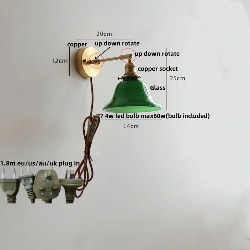 DecorBites™ Clear Glass LED Wall Lights Pull Chain Switch Modern Bedside Lamp