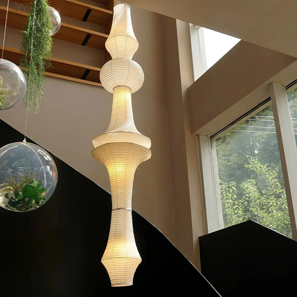 DecorBites™ مصباح معلق ورقي ياباني من القطن على طراز وابي سابي مع لمبة E27