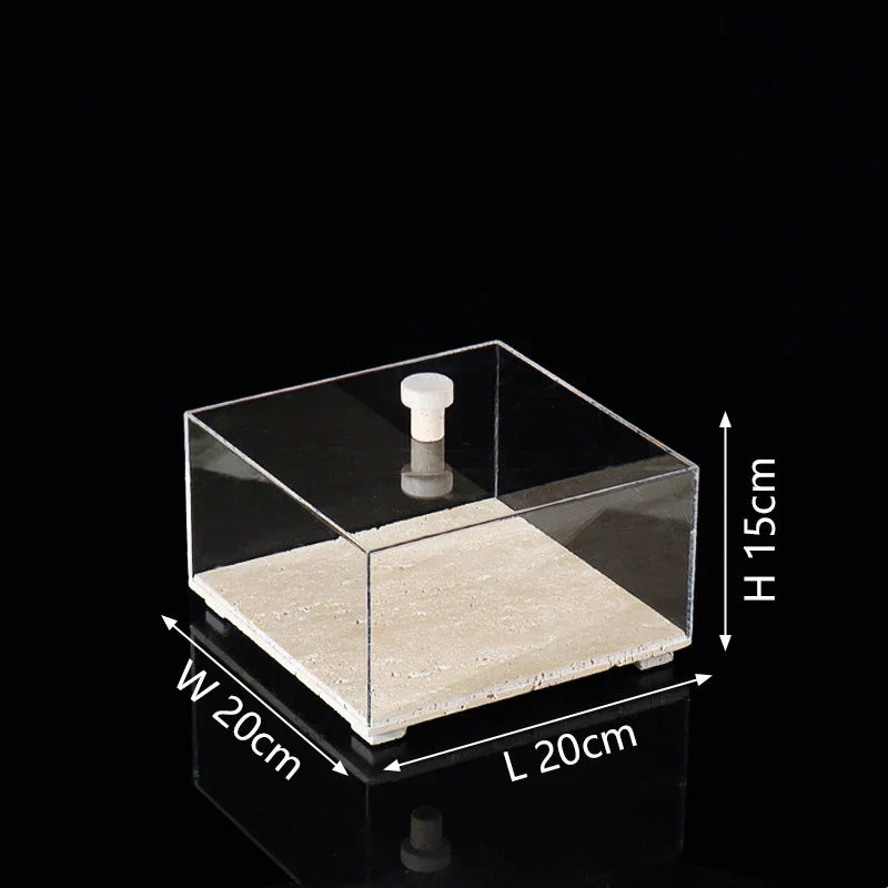 Acrylic Display Case on Travertine Base by DecorBites™ for Collectibles, Figurines, Desserts