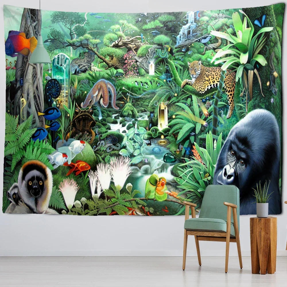 DecorBites™ Jungle Animal Tapestry Wall Hanging: Bohemian Style Home Decor & Children's Room Art