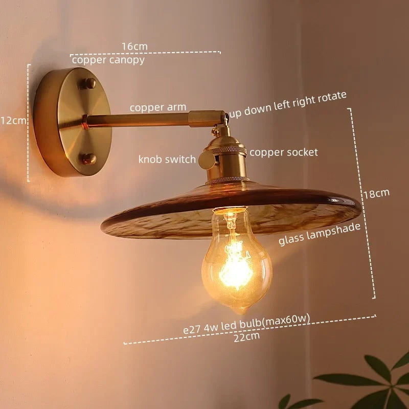 DecorBites™ مصابيح حائط LED يابانية لغرفة المعيشة والقهوة والشرفة والسلالم بتصميم نحاسي زجاجي