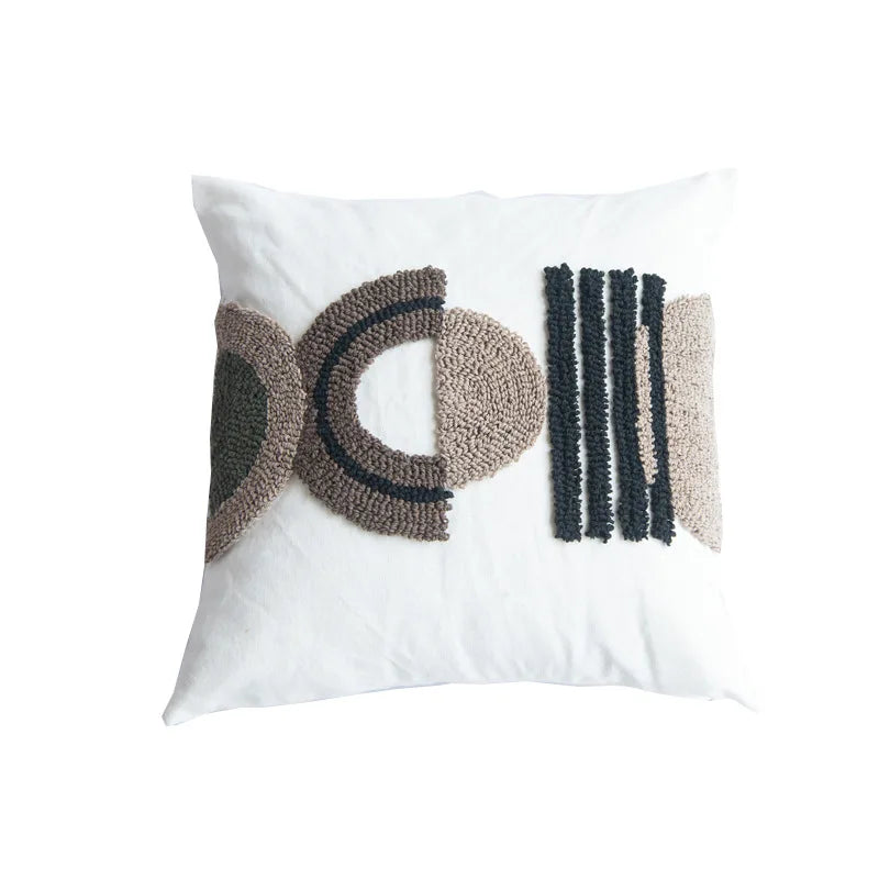 Housse de coussin DecorBites™ demi-cercle en toile de coton tuftée brodée - Moderne et élégante