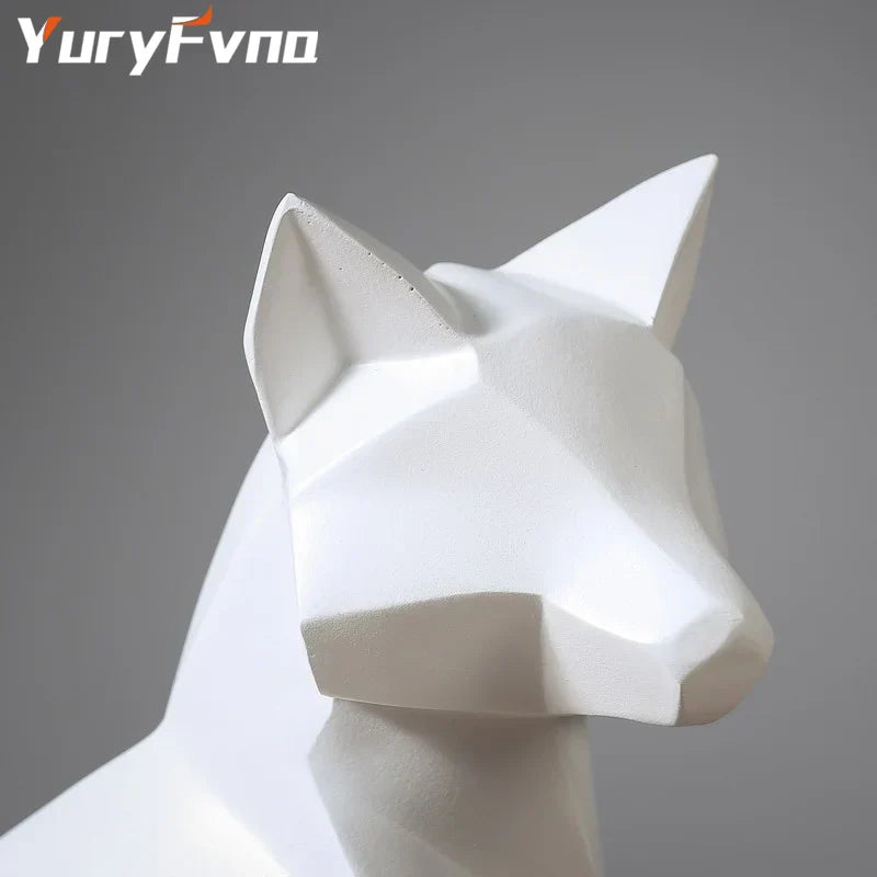 DecorBites™ Geometric Fox Sculpture: Modern White Abstract Desktop Art & Creative Gift