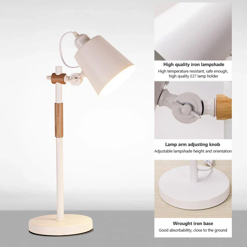 DecorBites™ Adjustable Wood Desk Lamp for Children's Study, Office, Bedroom - LED Reading Light