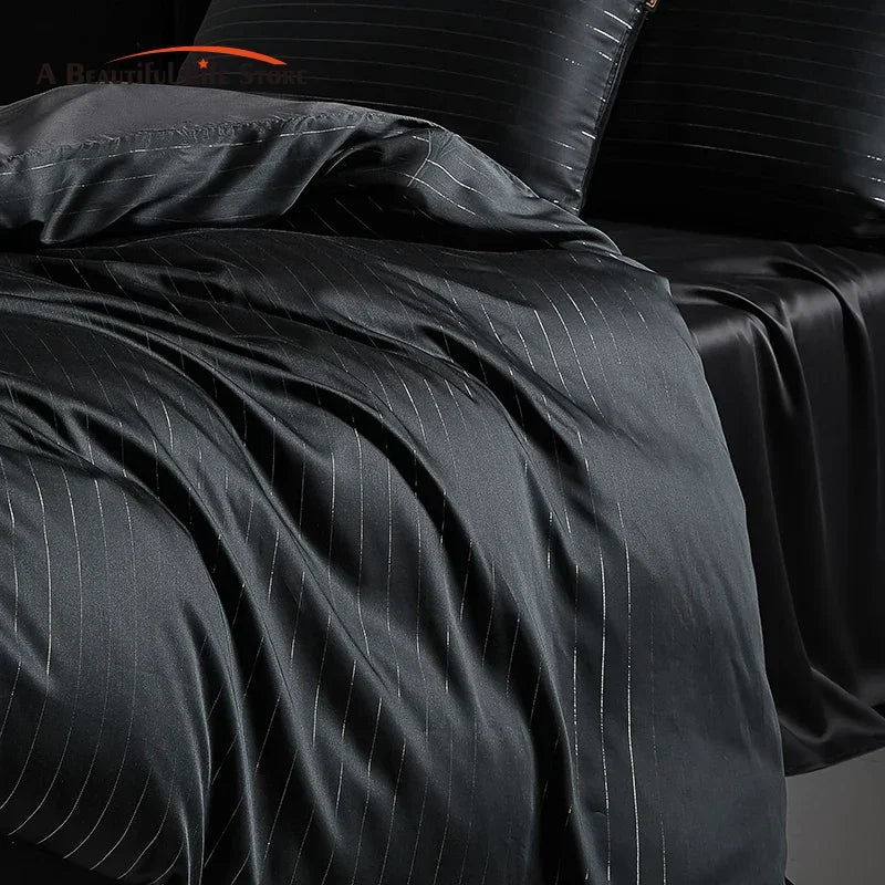 طقم سرير DecorBites™ من ألياف الأوكالبتوس الرمادي الداكن: غطاء لحاف ناعم وحريري، شرشف سرير، أغطية وسائد