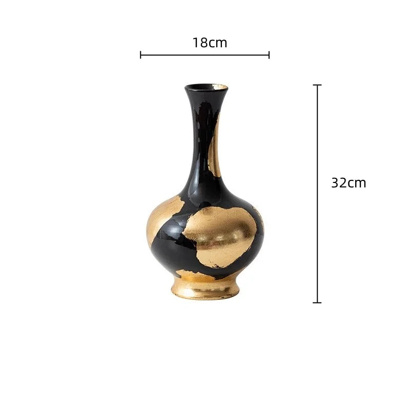 "DecorBites™ Gold Foil Pattern Ceramic Vase - Handcrafted Flowerpot Terrarium Home Decor"