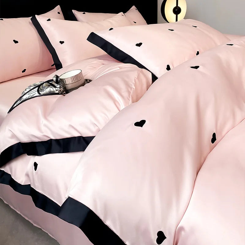 DecorBites™ Ice Silk Embroidery Bedding Sets: Luxury Rayon Duvet Set with Lace, Soft & Cozy