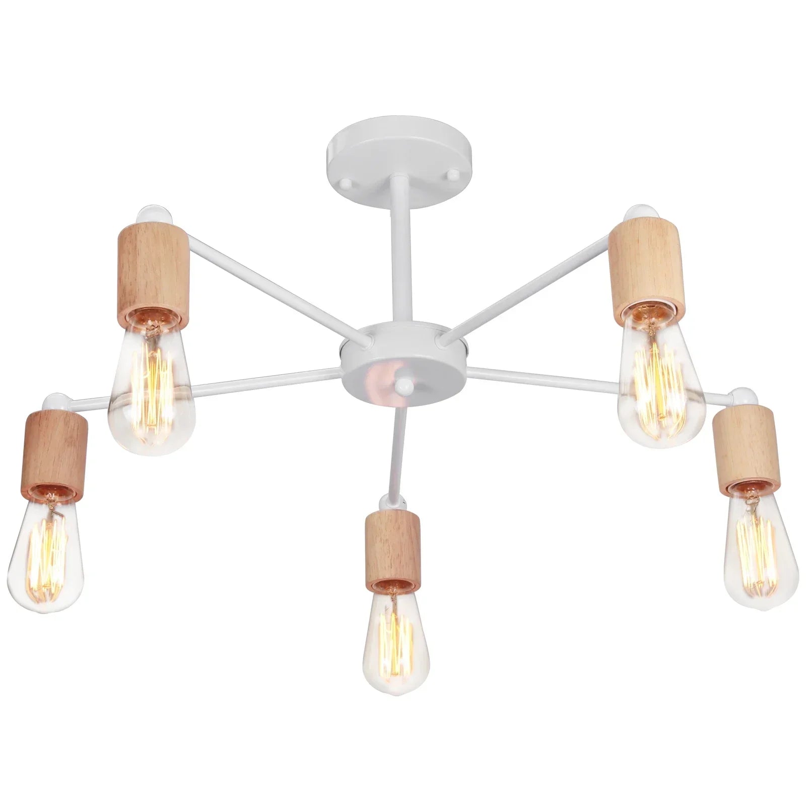 DecorBites™ Industrial Rod Iron Wood Sputnik Chandelier Ceiling Lamp LED E27 Home Lighting