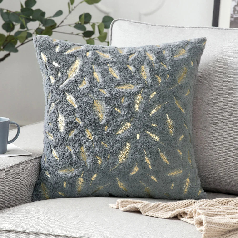 DecorBites™ Golden Fur Cushion Cover White 43x43 - Luxury Home Decor Pillow Case