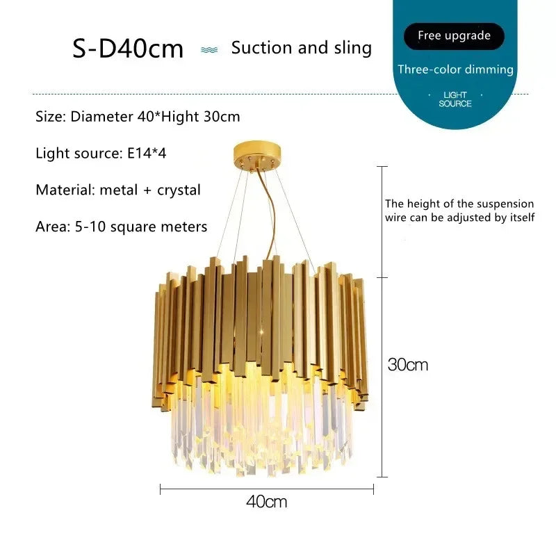 DecorBites™ Crystal LED Chandelier: Postmodern Golden Art Deco Luxury for Dinning Room