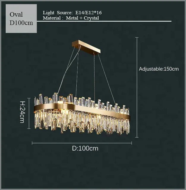 ثريا بيضاوية كريستالية LED من DecorBites™ لإضاءة غرفة الطعام