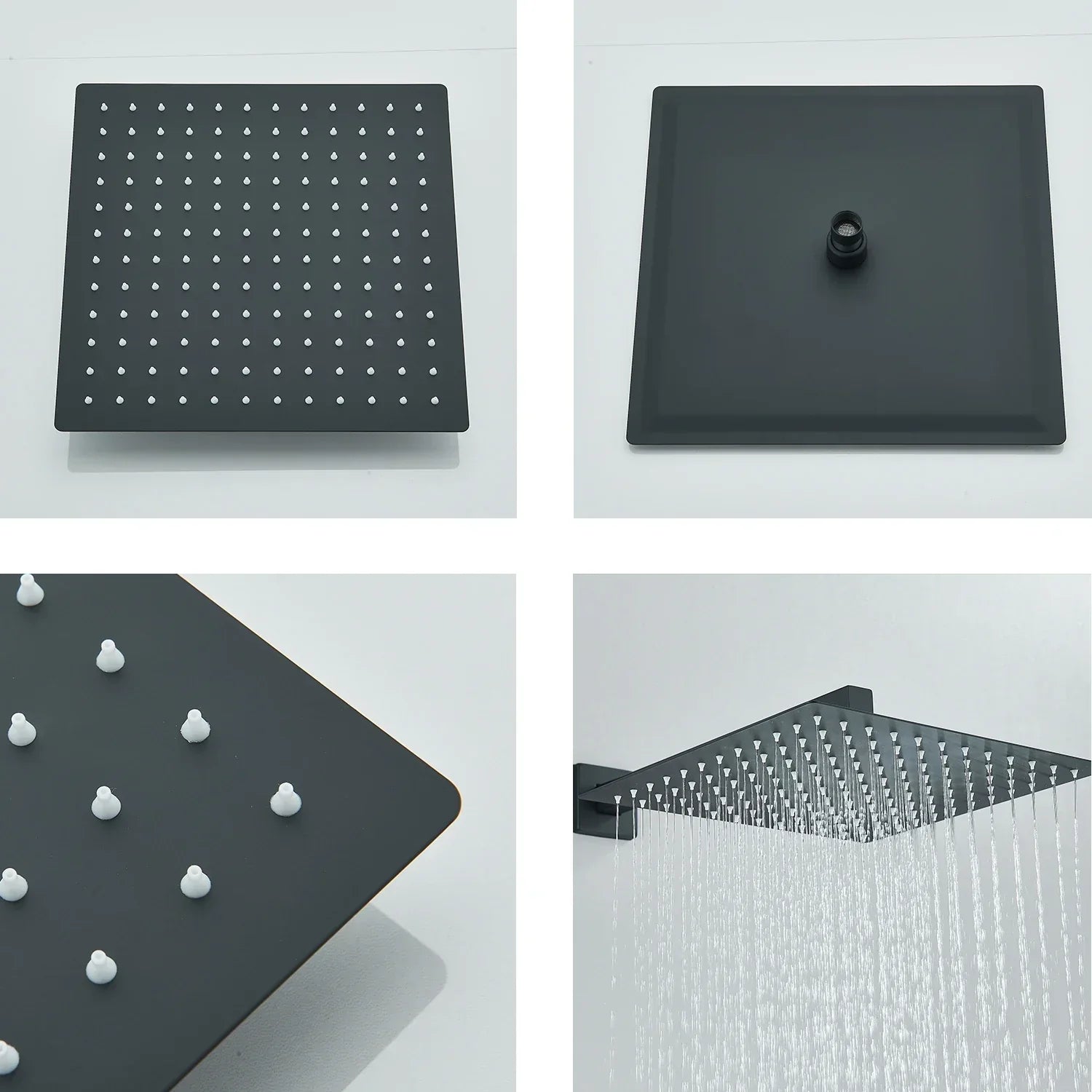 DecorBites™ 12" Matte Black Rainfall Shower Head Set with Shower Arm