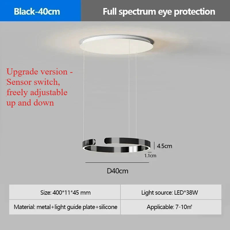 Modern Ring LED Pendant Light in Black or White