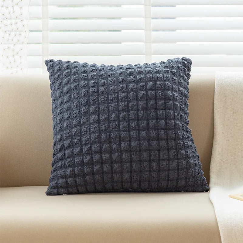 DecorBites™ Cream Style Elastic Puff Plaid Cushion Cover 45*45CM Home Decor
