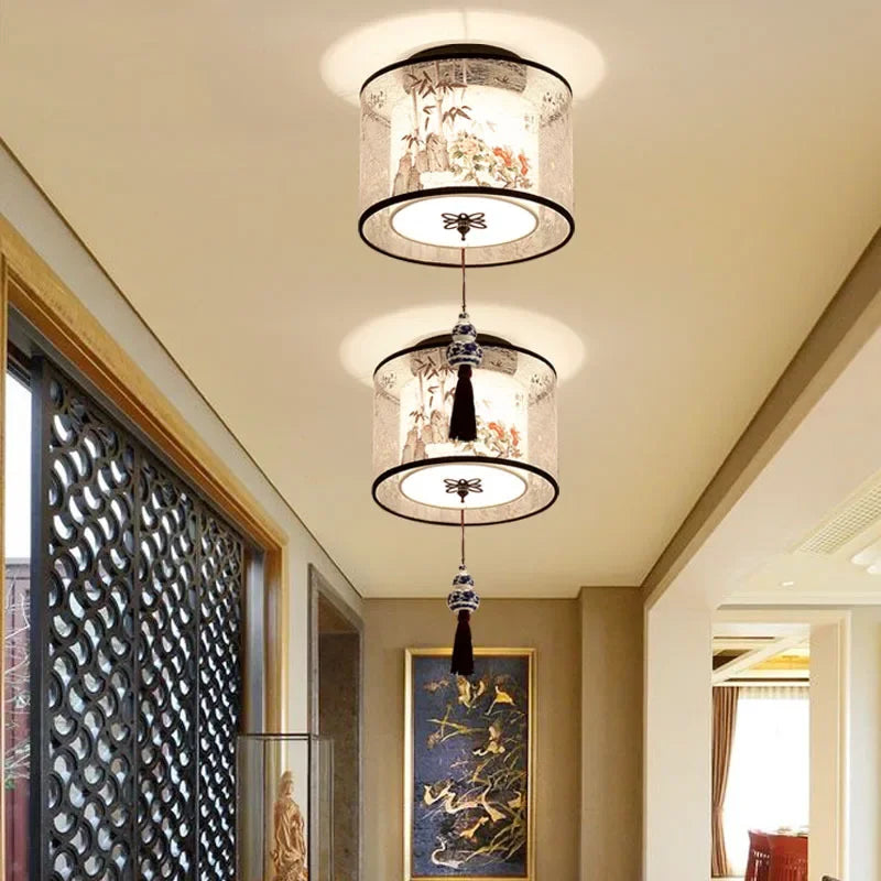 ثريا سقف صينية من DecorBites™ Lotus، مصباح ممر بسيط، إضاءة LED للوحات