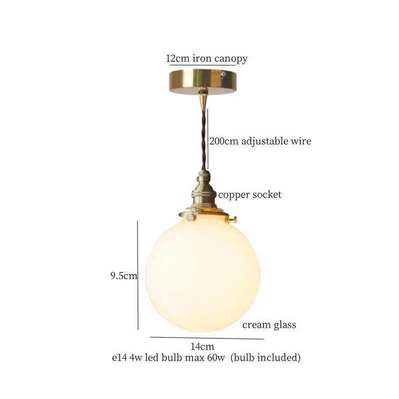 DecorBites™ Cream Glass LED Pendant Brass Hanging Lamp for Kitchen Restaurant Living Room