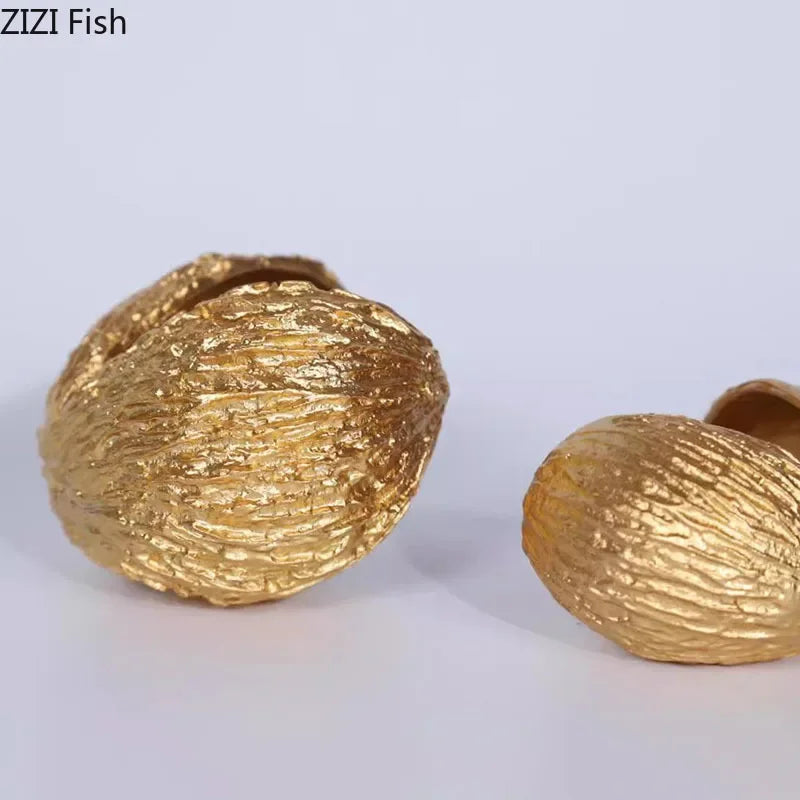 DecorBites™ Golden Nut Shell Ornaments Modern Crafts Desk Decoration Artwork Room Aesthetics Decor