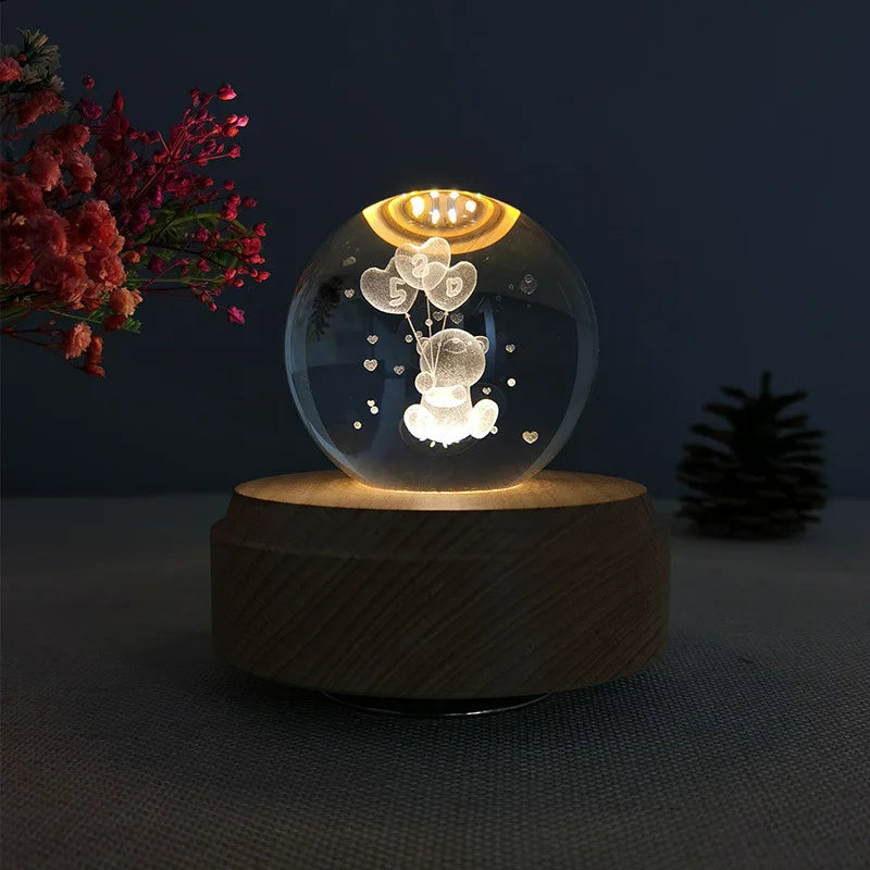 DecorBites™ Crystal Ball Music Box: Rotating Light Projection, Birthday & Valentine's Day Gift